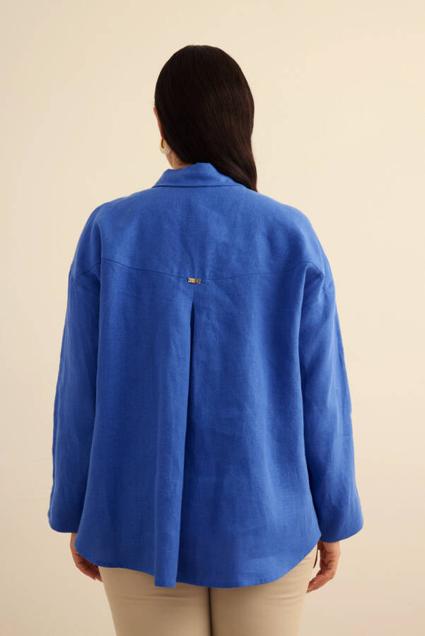 Mavi Keten Gömlek - 6
