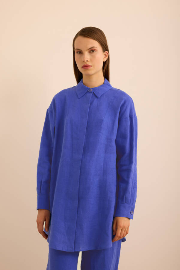 Mavi Keten Tunik - 3