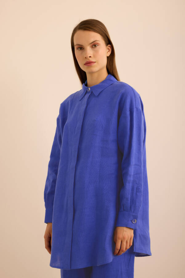 Mavi Keten Tunik - 4