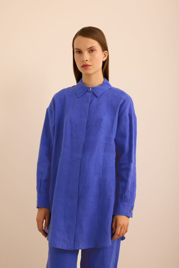 Mavi Keten Tunik - 3