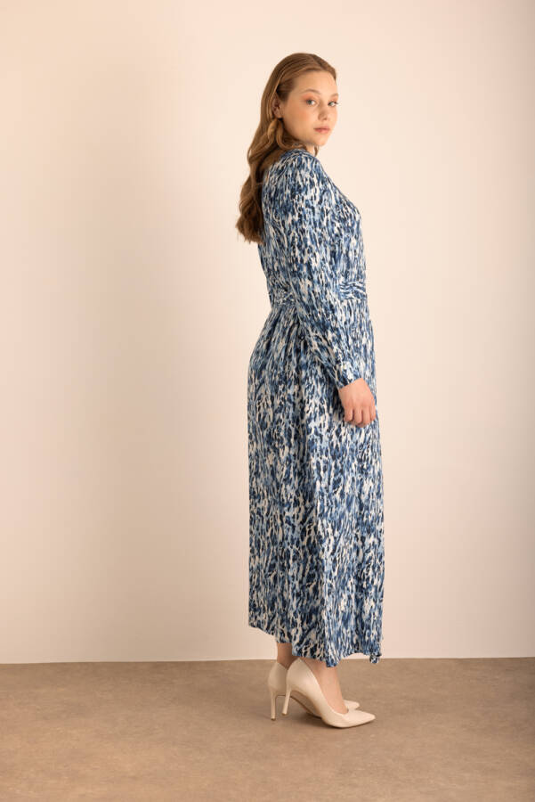 Mavi Leopar Desenli Viscon Gömlek Elbise - 4