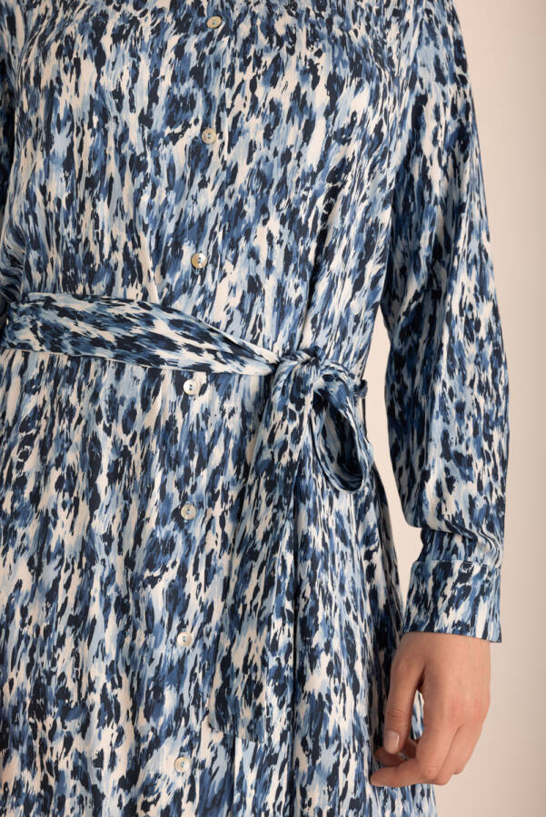 Mavi Leopar Desenli Viscon Gömlek Elbise - 3