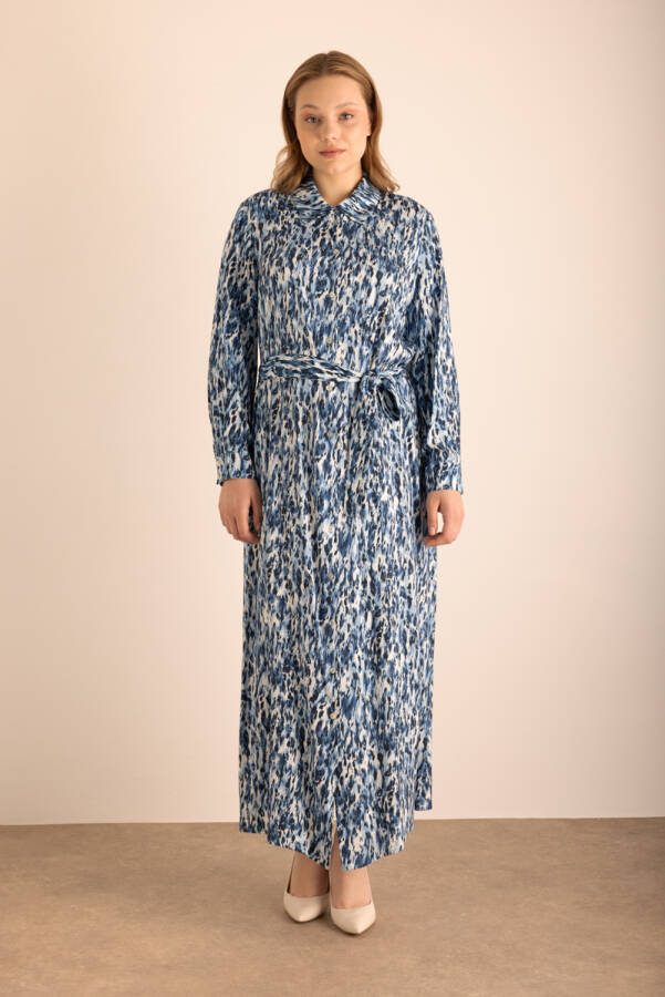 Mavi Leopar Desenli Viscon Gömlek Elbise - Aker (1)