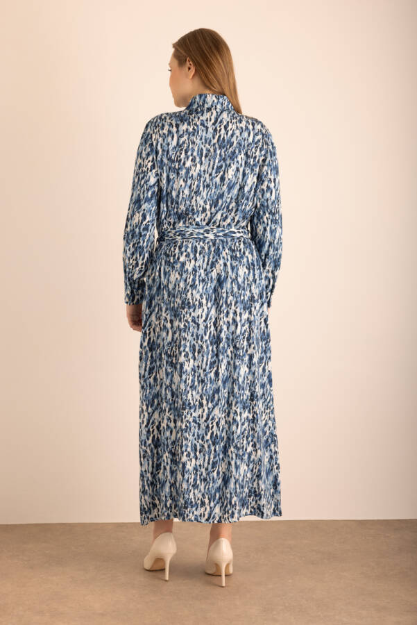 Mavi Leopar Desenli Viscon Gömlek Elbise - 5