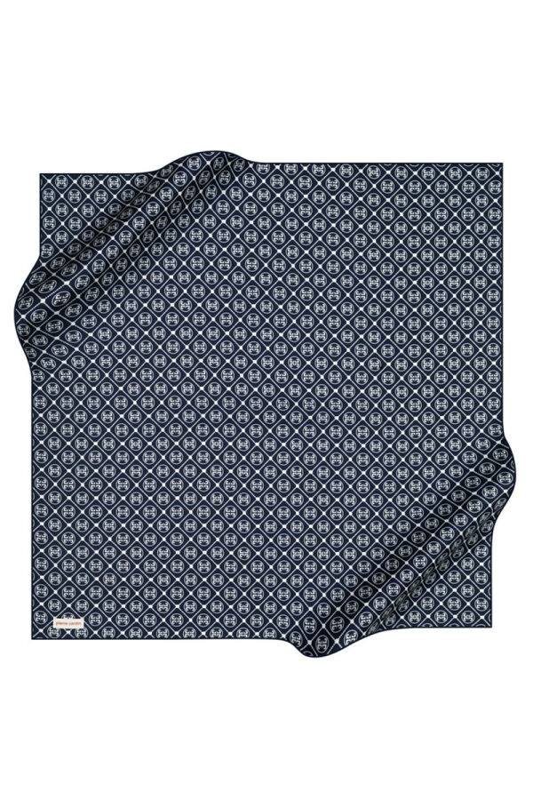 Logo Desenli 90X90 İpek Krep Saten Eşarp - 1