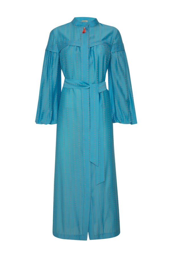 Mavi Püskül Detaylı Nopeli Elbise - 1