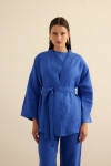 Mavi Seyyar Kuşaklı Keten Kımono - 2
