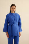 Mavi Seyyar Kuşaklı Keten Kımono - 3