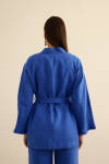 Mavi Seyyar Kuşaklı Keten Kımono - 7