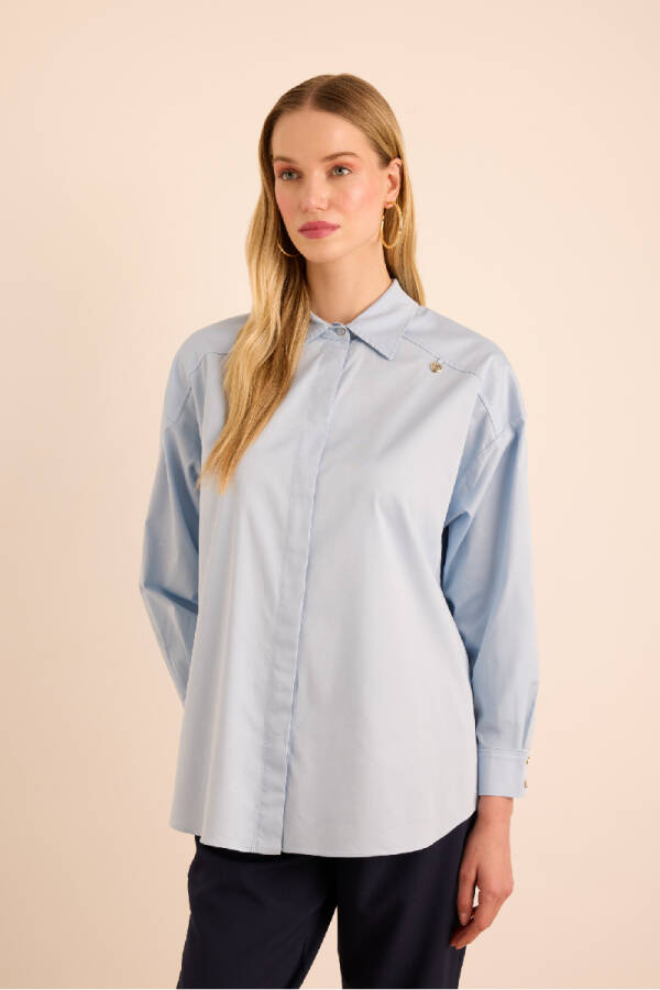 Mavi Sırtı Volan Detaylı Cotton Gömlek - 2