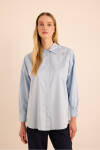 Mavi Sırtı Volan Detaylı Cotton Gömlek 