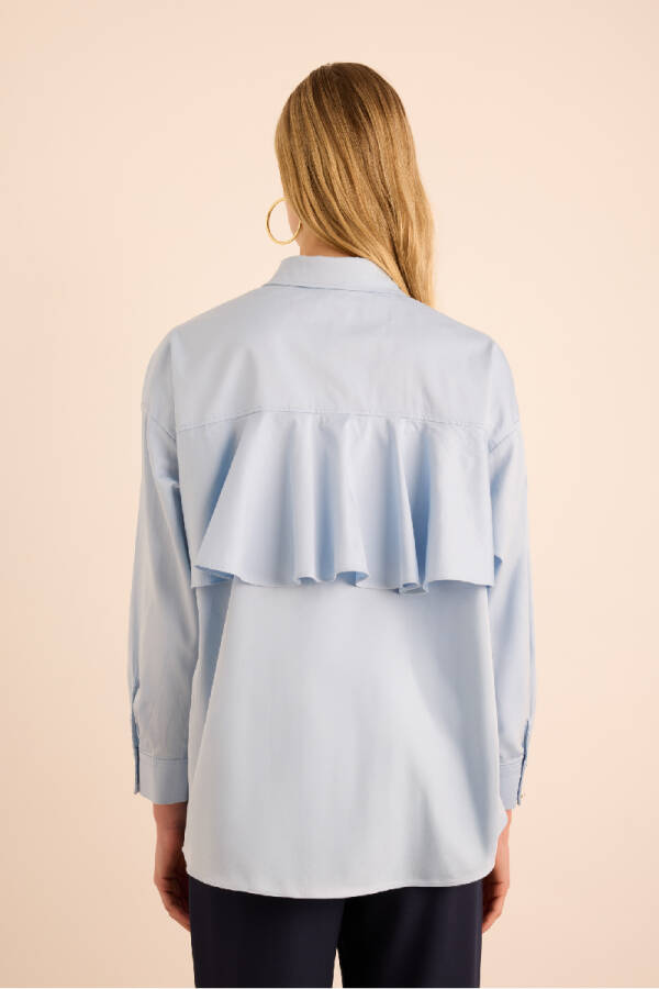 Mavi Sırtı Volan Detaylı Cotton Gömlek - 6