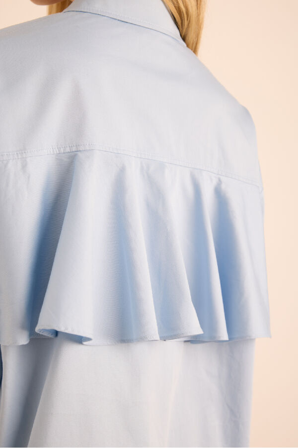 Mavi Sırtı Volan Detaylı Cotton Gömlek - 7