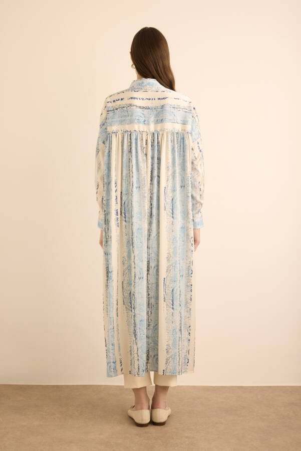 Mavi Desenli Yanları Yırtmaçlı Tunik - 7