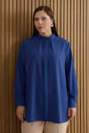 Mavi Yakası Pili ve Boncuk Detaylı Bluz 