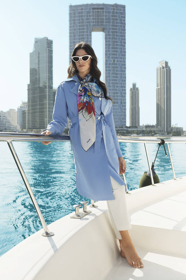 Mavi Yanları Düğme Detaylı Trençkot - 1