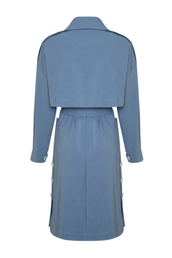 Mavi Yanları Düğme Detaylı Trençkot - 2