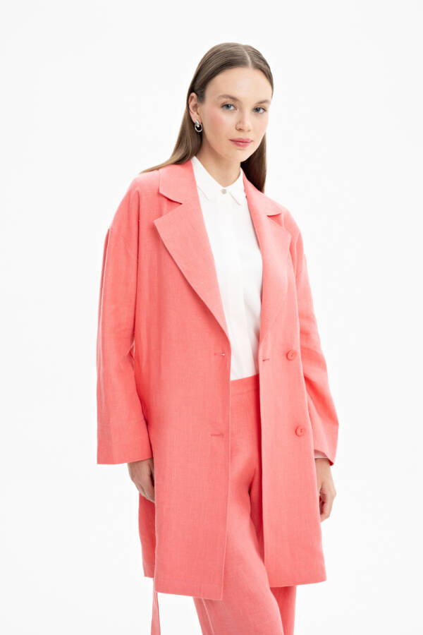 Mercan Belden Kuşaklı Keten Ceket - Aker