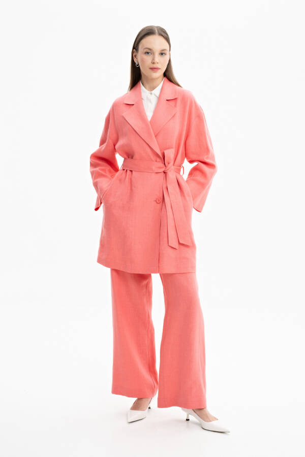 Mercan Belden Kuşaklı Keten Ceket - Aker (1)