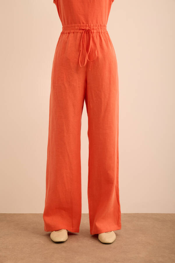Mercan Beli Lastikli Keten Pantolon - 2