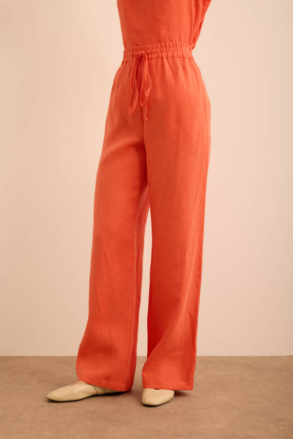 Mercan Beli Lastikli Keten Pantolon - 3