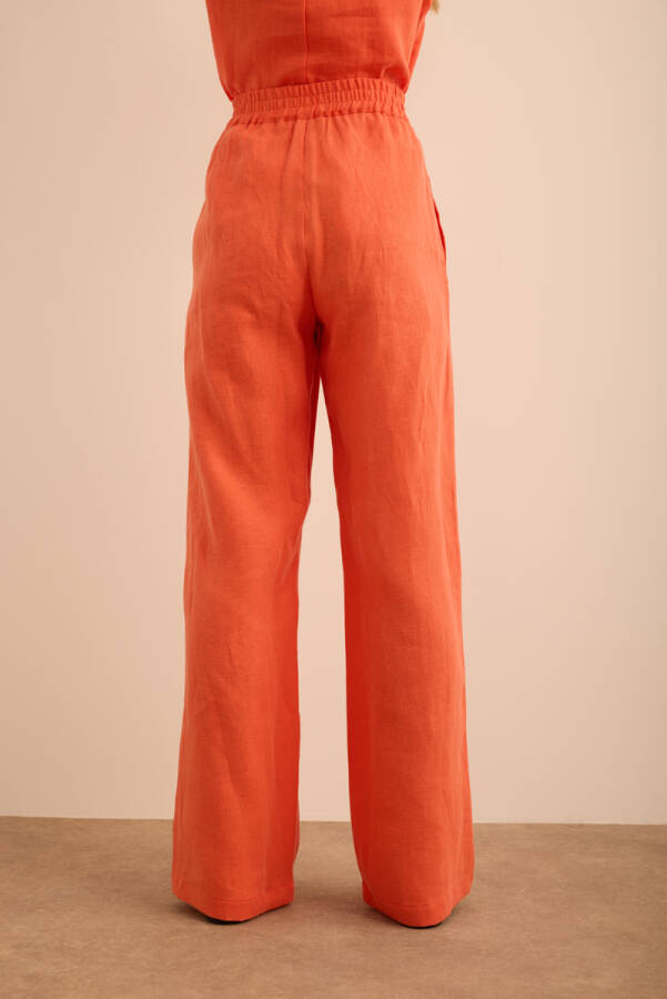 Mercan Beli Lastikli Keten Pantolon - 6