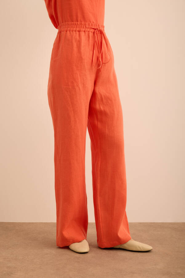 Mercan Beli Lastikli Keten Pantolon - 4