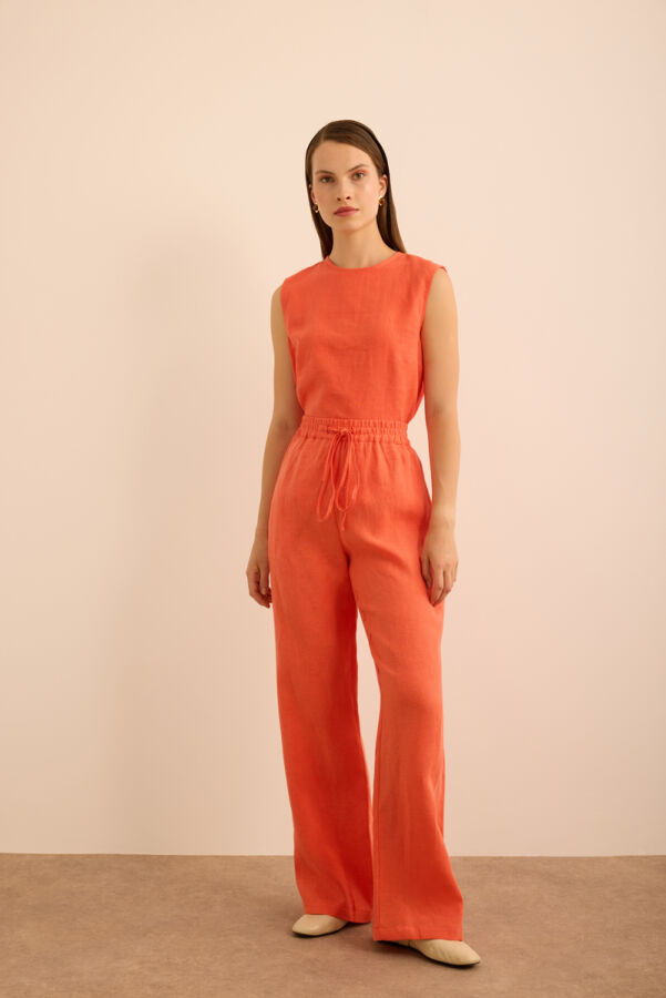 Mercan Beli Lastikli Keten Pantolon - Aker