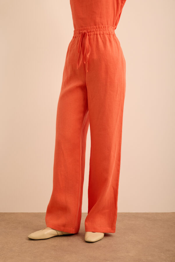 Mercan Beli Lastikli Keten Pantolon - 3