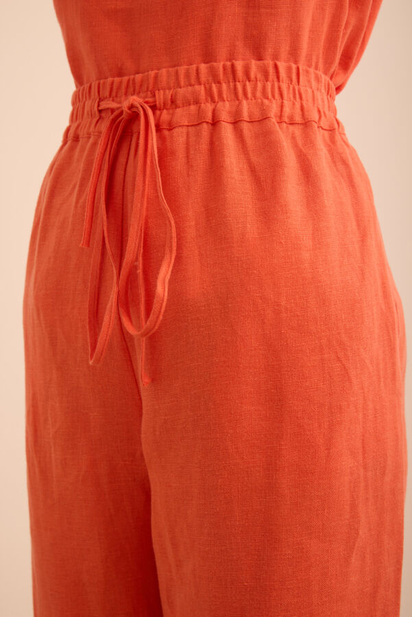 Mercan Beli Lastikli Keten Pantolon - 5