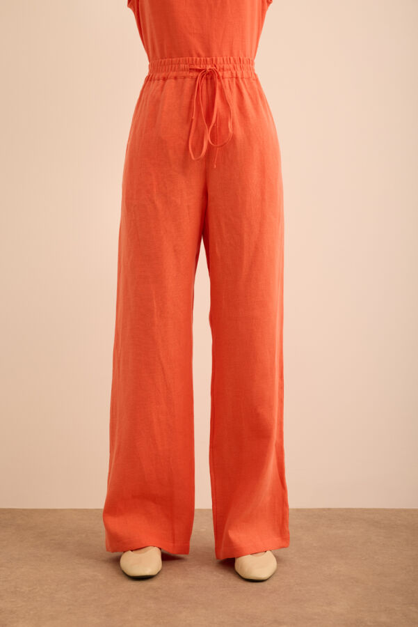 Mercan Beli Lastikli Keten Pantolon - 2