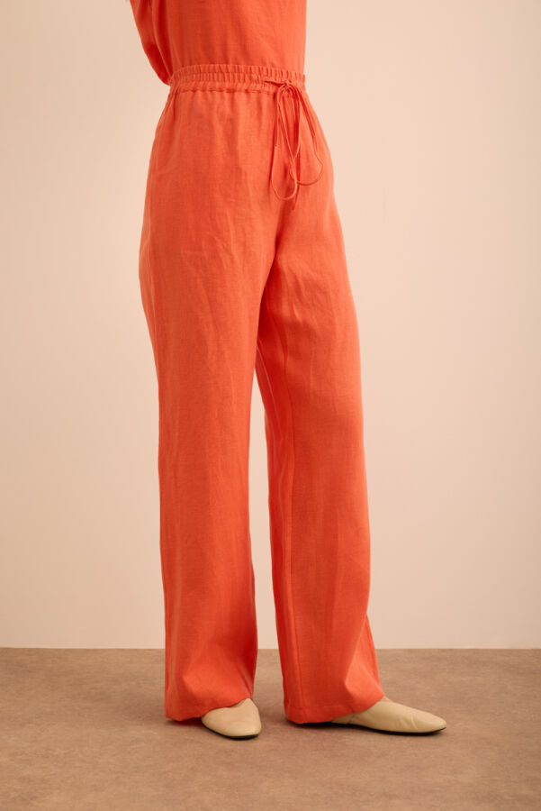 Mercan Beli Lastikli Keten Pantolon - 4