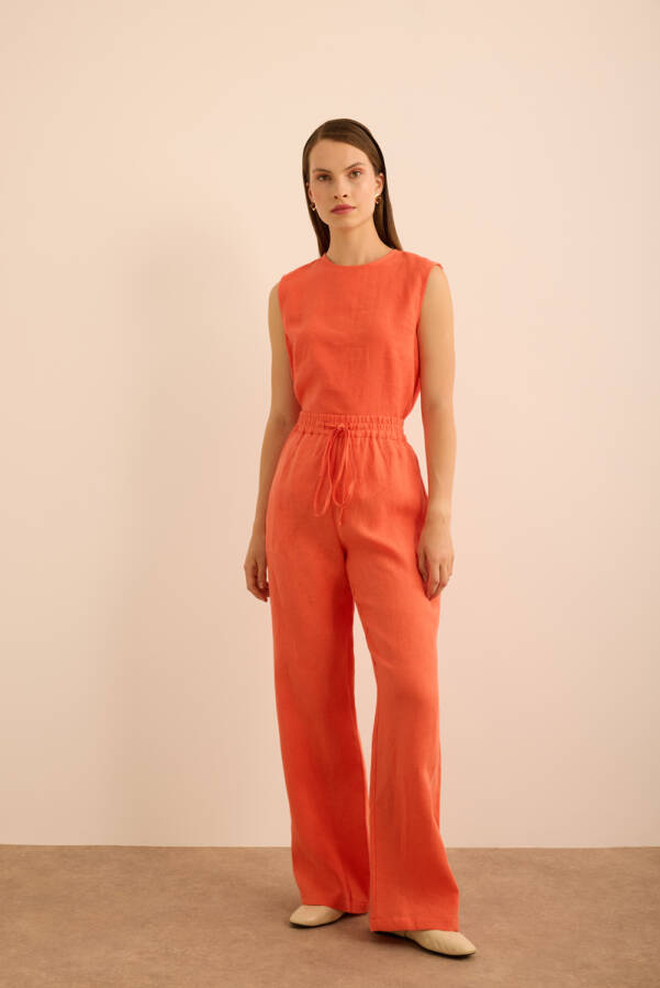 Mercan Beli Lastikli Keten Pantolon - Aker