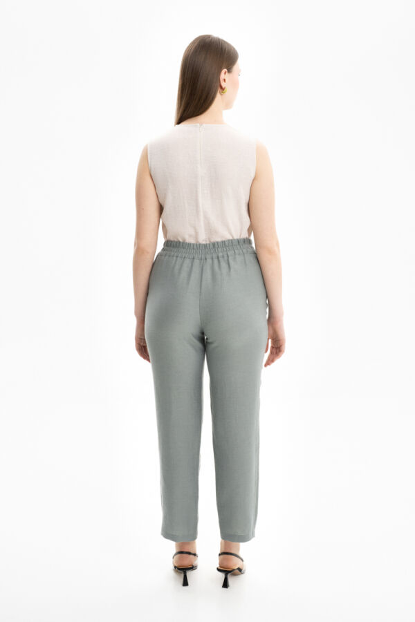 Mint Arka Bel Lastikli Keten Pantolon - 3