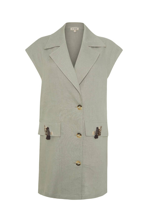 Mint Cepleri İşleme Detaylı Yelek - Aker