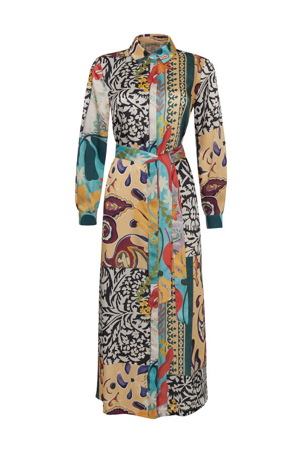 Mint Desenli GömleK Elbise - 1