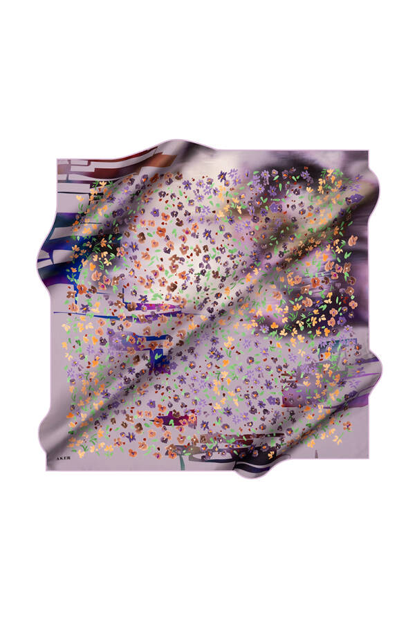 Mor 90X90 İpek Krep Saten Eşarp - 1