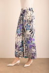 Mor Desenli Beli Lastikli İpek Pantolon Etek - 5