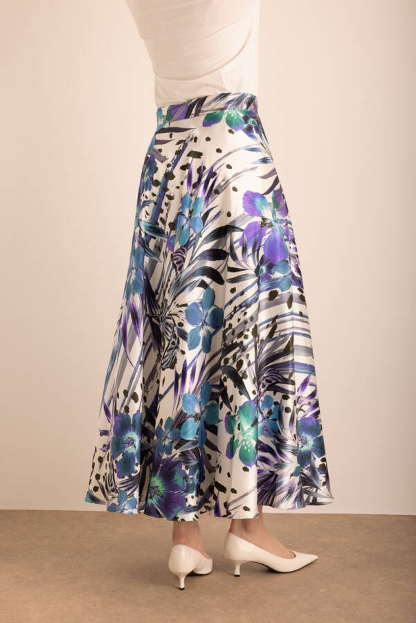 Mor Desenli Kloş İpek Etek - 6