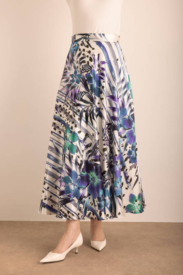 Mor Desenli Kloş İpek Etek - Aker (1)