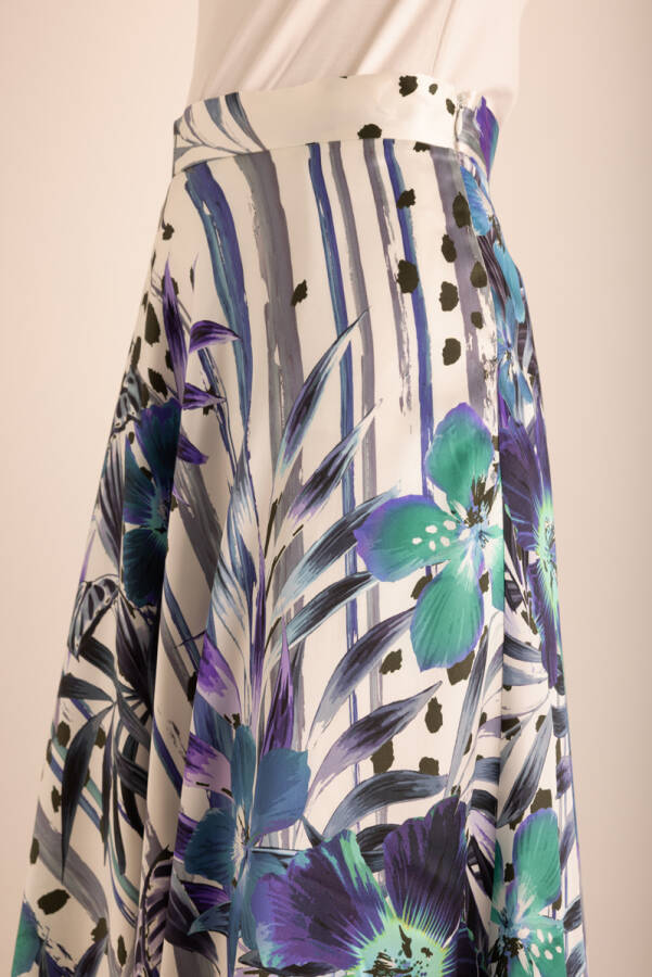 Mor Desenli Kloş İpek Etek - 5