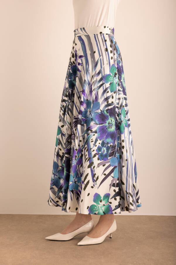 Mor Desenli Kloş İpek Etek - 4