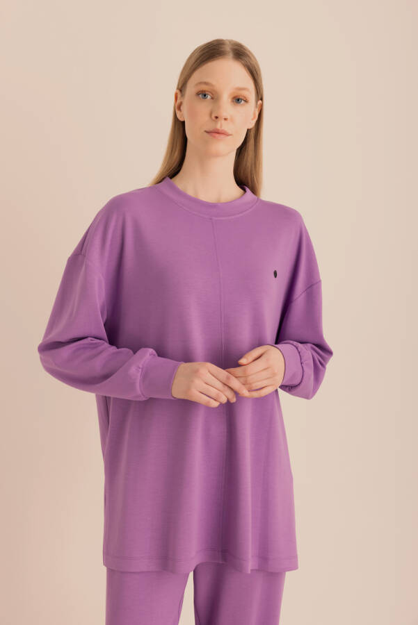 Mor Kup Detaylı Sweatshirt - 1