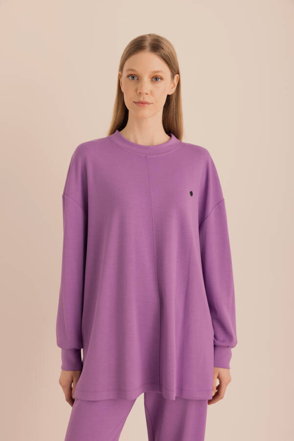 Mor Kup Detaylı Sweatshirt - 4