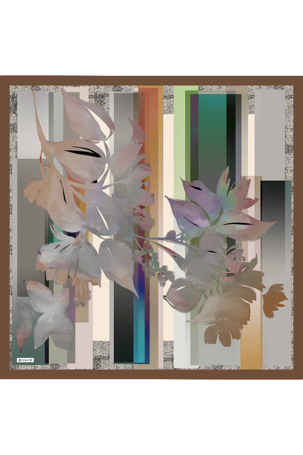 Kahverengi Çiçek Desenli Soft Touch Eşarp - Aker