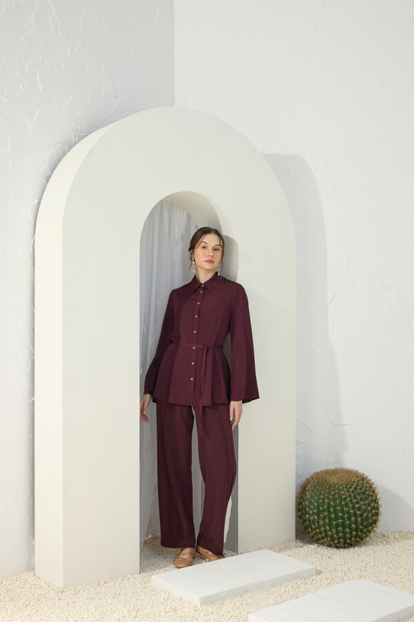 Mürdüm Ayarlanabilir Toka Detaylı Bluz - 1