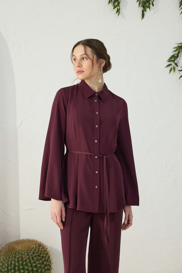 Mürdüm Ayarlanabilir Toka Detaylı Bluz - 3