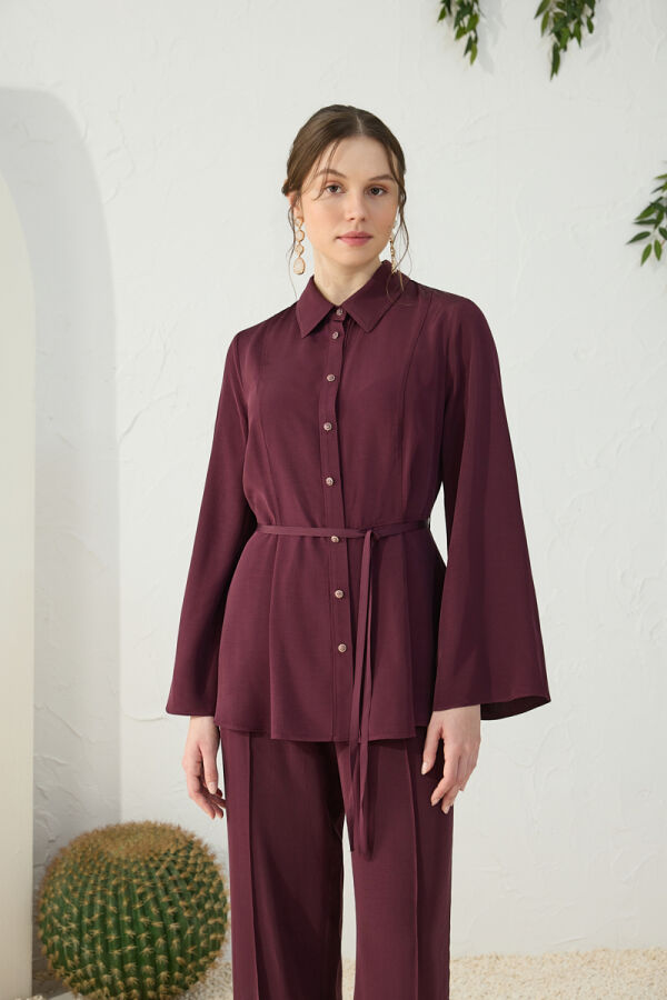 Mürdüm Ayarlanabilir Toka Detaylı Bluz - 4