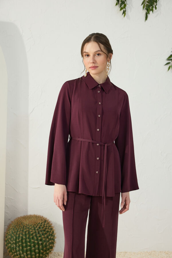 Mürdüm Ayarlanabilir Toka Detaylı Bluz - 5