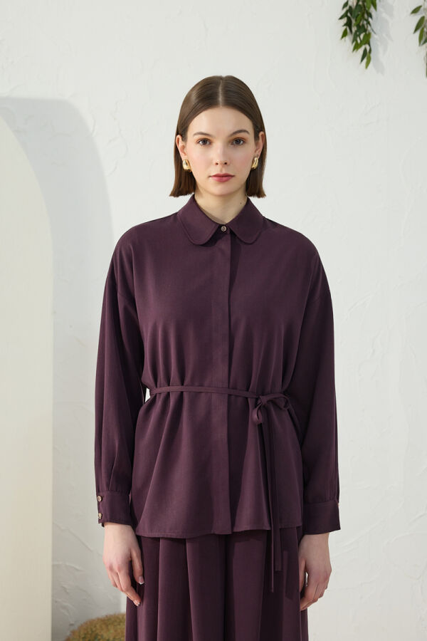 Mürdüm Bağcıklı Bluz - 2